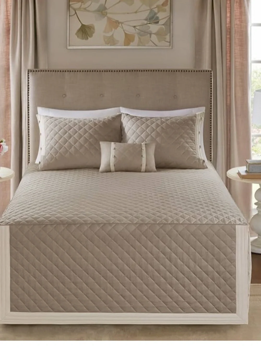 Madison Park Khaki Diamond Quilted Bedspread with 2 Shams